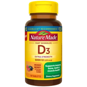 Nature Made D3 5000 IU – Fast Dissolve Extra Strength (70 Tablets, Mixed Berry)
