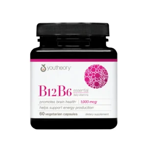 Youtheory Vitamin B12 B6 1000mcg (60 Vegetarian Capsules) Promotes Brain Health