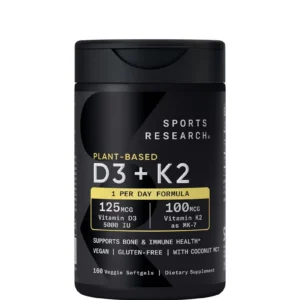 Sports Research Vitamin D3 + K2 (5000 IU D3 + 100 mcg K2) – 160 Veg Softgels