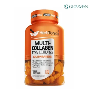 Herbtonics Multi Collagen Gummies with Biotin & Vitamin C, Hydrolyzed Collagen Peptides Types I, II, III, V, X for Hair, Skin, Nails, & Bone Support - Tropical Flavor, 60 Gummies
