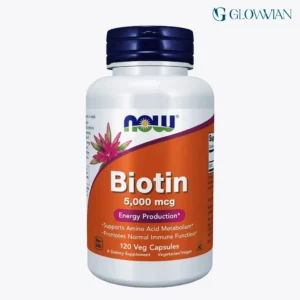 NOW Biotin 5,000 mcg | Strong Hair, Healthy Skin & Nails | 120 Veg Capsules | Non-GMO