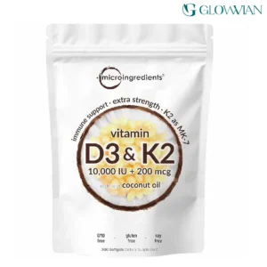Micro Ingredients Vitamin D3 10000iu Plus K2 (MK-7) 200mcg, 300 Virgin Coconut Oil Softgels | 2 in 1 Support Immune, Heart, Joint, Teeth & Bone Health