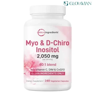 Myo-Inositol & D-Chiro Inositol 2,050mg | 240 Veggie Capsules + Vitamin C, Folate, DIM, & CoQ10 | Inositol Supplement for Women | 40:1 Ratio | Hormonal Balance & Ovarian Support | Filler Free